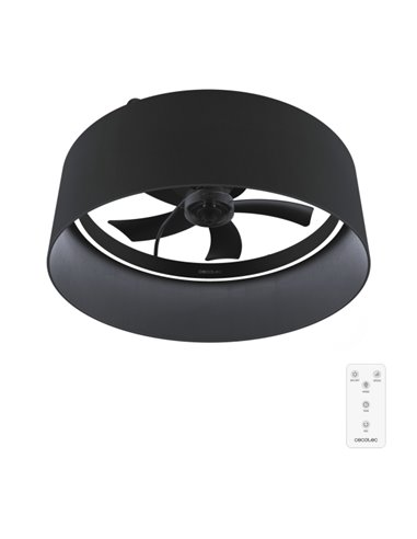 Cecotec EnergySilence LampAero 650 Black Design Ventilateur de Techo Avec 5 Aspas et Luz - 20W - Tulipa de Tela - 3 Tonos LED - 