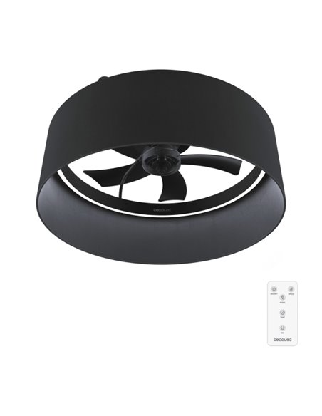 Cecotec EnergySilence LampAero 650 Black Design Ventilateur de Techo Avec 5 Aspas et Luz - 20W - Tulipa de Tela - 3 Tonos LED - 