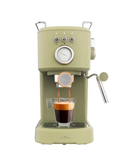 Cecotec Power Espresso 20 Retro Green Cafetera Espresso - 1100W - 20Bar - Vaporizador Orientable - Double Sortie de Cafe - Depos
