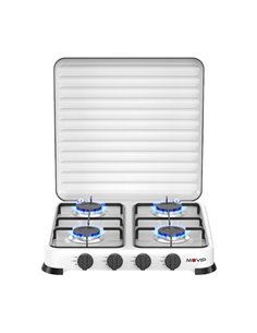 Muvip Vulcano Cocina de Gas Avec 4 Fuegos - Couvercle Protectora - Patas de Goma - Superficie Esmaltada - Quemador Amovible - 47