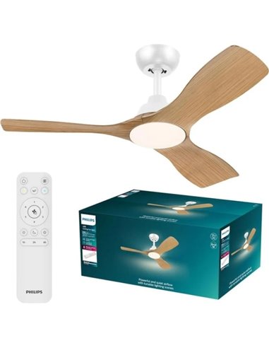 Philips Olas Fan Ceiling Ventilateur de Techo Avec Luz LED Jusqu'à 6500K - Aspas Fijas - 30W Ventilateur + 24W Luz - Mando à Dis