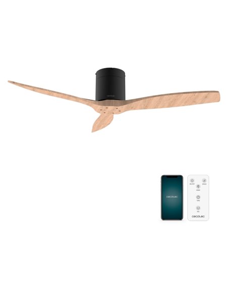Cecotec EnergySilence Aero 5500 Aqua Black and WhiteWood Connected Ventilateur de Techo de 3 Aspas - 40W - Diametro de 52" - Wi-