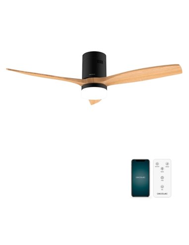 Cecotec EnergySilence Aero 5600 Aqua Black and WhiteWood Connected Ventilateur de Techo Avec 3 Aspas et Luz LED - 40W - Diametro