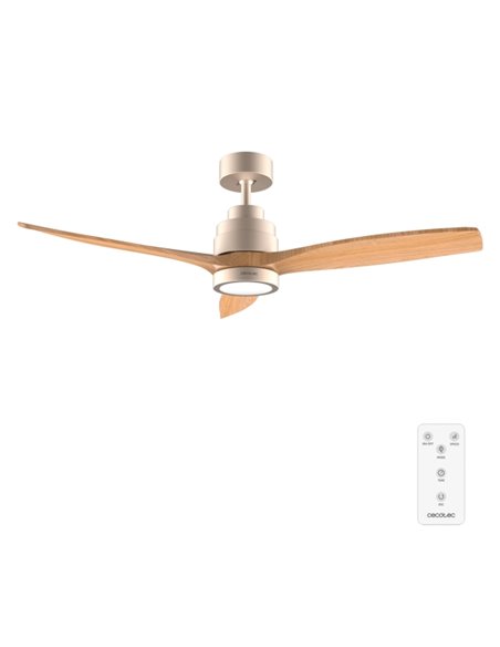 Cecotec EnergySilence Aero 5295 GoldWhite Ventilateur de Techo Avec 3 Aspas et Luz - 35W - Diametro de 52" - 3 Tonos LED - 6 Vel