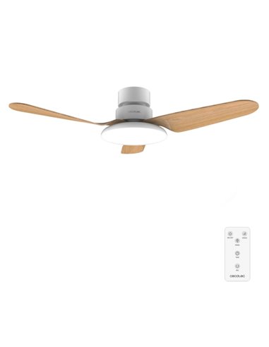 Cecotec EnergySilence Aero 5200 Light WhiteWood Ventilateur de Techo Avec 3 Aspas de Bois et Luz - 40W - Diametro de 43" - 3 Ton