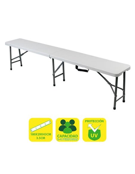 Sungarden Banco de Resina Pliable 180x29x43cm 3.5cm - Couleur Blanc