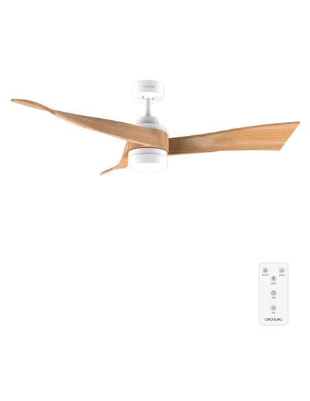 Cecotec EnergySilence Aero 5280 WhiteWood Ventilateur de Techo Avec Luz - 40W - Diametro de 52" - LED Regulable - Temporizador -