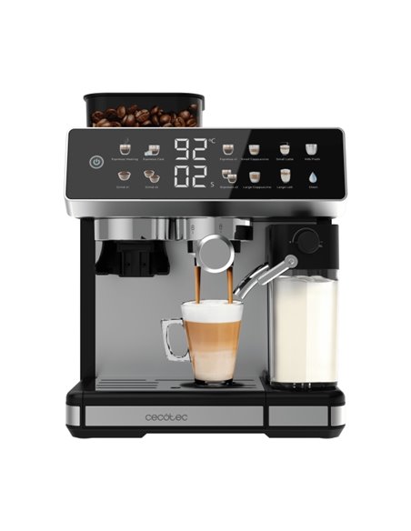Cecotec Power Espresso 20 Barista Grind and Latte Cafetera Espresso - 1350W - Molinillo Conico Réglable - Deposito Leche 500ml -