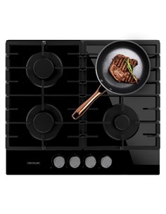 Cecotec Bolero Squad G 4200F Glass Black Cocina de Gas Encastrable - 4 Quemadores - Acabado en Cristal Noir - 8kW - Parrillas de