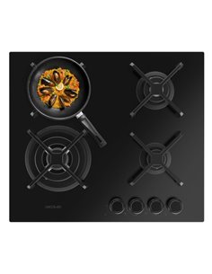 Cecotec Bolero Squad G 4400S Nano Glass Cocina de Gas Encastrable - 4 Quemadores - Acabado en Cristal Noir - 8kW - Parrillas de 