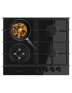 Cecotec Bolero Squad G 4400F Glass Black Cocina de Gas Encastrable - 4 Quemadores - Acabado en Cristal Noir - 8kW - Parrillas de