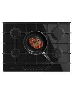 Cecotec Bolero Squad G 5400F Glass Black Cocina de Gas Encastrable - 5 Quemadores - Acabado en Cristal Noir - 10.4kW - Parrillas