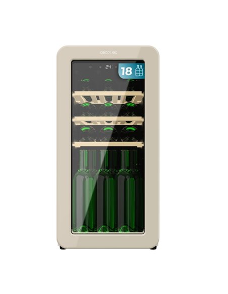 Cecotec Bolero GrandSommelier Origin 18 Hit Beige Vinoteca 18 Botellas - Luz LED - Temperatura Regulable - Estilo Retro - Compre