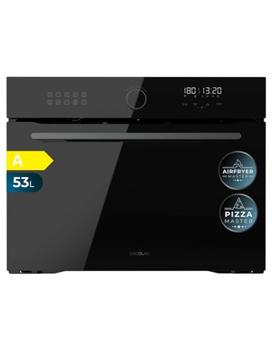 Cecotec Bolero Hexa AF314500 Glass Black À Horno Integrable - Capacité 53L - Temperatura Regulable - Piedra Pour Pizzas de 35cm 