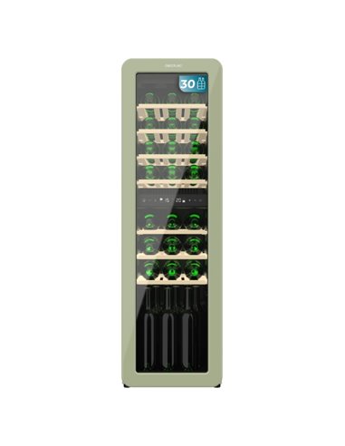 Cecotec Bolero GrandSommelier Origin Duo 30 Hit Green Vinoteca 30 Botellas - Luz LED - Temperatura Regulable - Estilo Retro - Co