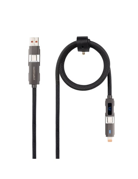 Nanocable Câble USB-C 4 en 1 - Supporte jusqu'à 27W - Longueur 1m - Adaptateur USB-À et Lightning Intégré - Écran digital - Coto