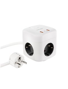 Nanocable Base de 3 Enchufes Schuko + 2x USB-À et 1x USB-C Avec Interruptor - Tecnologia GaN, PPS et PD 20W - Câble de 1.40m - C