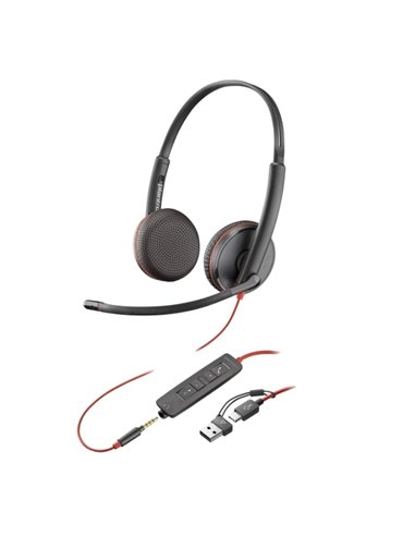 HP Poly Blackwire 3220 USB-C Écouteurs Avec Microfono - Almohadillas Acolchadas - Controles en Câble - Adaptateur USB-À - Couleu