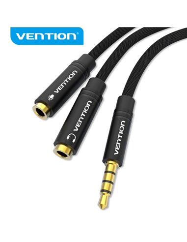 Vention Câble Séparateur de Audio - Sincronizacion de Audio et Microfono - Tela Trenzada - Conector Escalonado - Couleur Noir