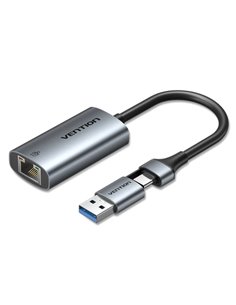 Vention Conversor USB-C à Ethernet - Adaptateur USB-À - Câble de 15cm - Vitesse Jusqu'à 1Gbps - Carcasa de Aluminium et ABS - Co