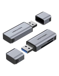 Vention Lector de Tarjetas TF et SD - USB-À 3.0 - Aluminium - Plug and Play - Couleur Gris