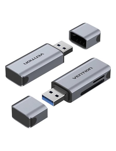 Vention Lector de Tarjetas TF et SD - USB-À 3.0 - Aluminium - Plug and Play - Couleur Gris