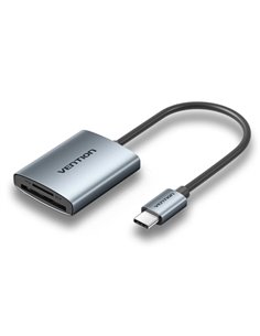 Vention Lector de Tarjetas TF et SD - Câble USB-C 3.0 de 15cm - Aluminium - Couleur Gris