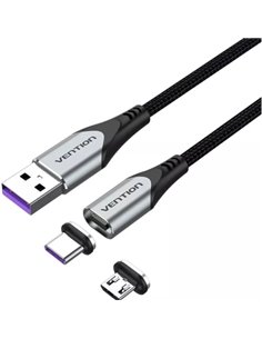 Vention Câble USB 2.0 - Longueur 50cm - USB-À - USB-C et Micro-USB Intercambiables - Vitesse Jusqu'à 480Mbps - Recubrimiento de 