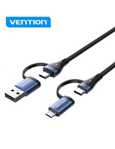 Vention Câble 4 en 1 USB-C - Charge rapide 100W - Transfert 480 Mbps - Chip E-Marker - Construccion Trenzada Durable - Couleur N