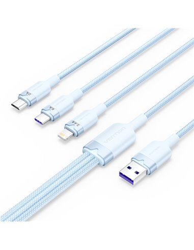 Vention Câble USB-À 2.0 à USB-C, Lightning, Micro-B 6A - 1.5m - Tressé - Couleur Bleu