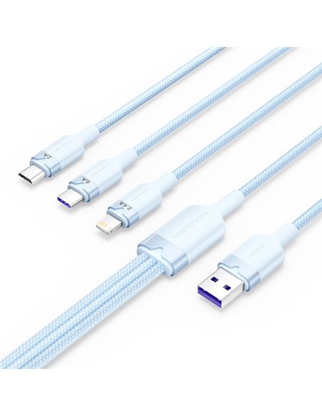 Vention Câble USB-À 2.0 à USB-C, Lightning, Micro-B 6A - 1.5m - Tressé - Couleur Bleu