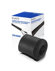Ewent Manguito Organizador de Câble Polyester - Fermeture de Velcro - 2m - 100mm - Couleur Noir