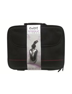 Ewent Maletin Pour Portable 15.6” - Comprend Souris Optico USB - Anse de Mano - Correa Réglable - Polyester - Couleur Noir/Rouge