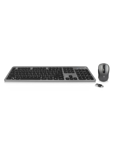 Ewent Pack Clavier + Souris Inalambrico Pour Bureau - Receptor USB-À 2.4Hz - 1600dpi - Disposicion Inglesa QWERTY US - Comprend 