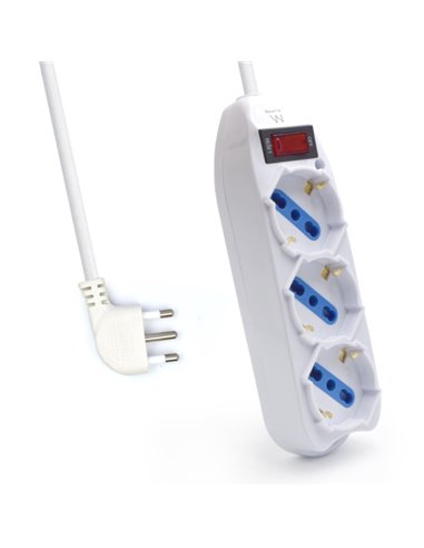 Ewent Regleta Avec 3 Tomas Tipo L/F (Schuko) de 10/16A - Interruptor On/Off - Enchufe Italiano Plano en Angulo - Câble de 1.5m -