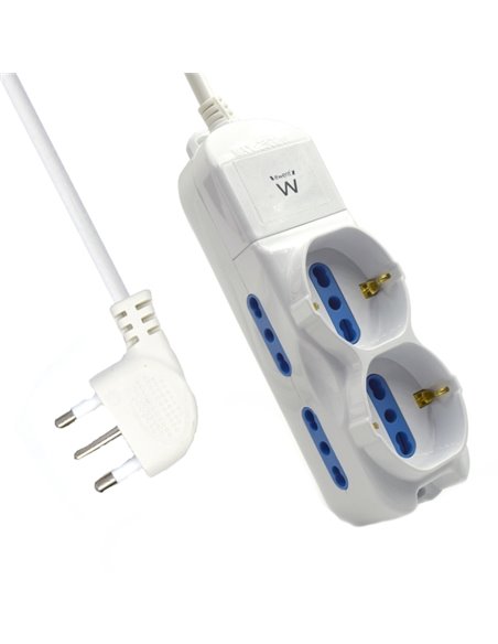 Ewent Regleta Avec 6 Tomas - 4 Tomas L + 2 Tomas L/F (Schuko) - Protection Infantil - Enchufe Italiano Plano en Angulo - Câble d