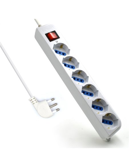 Ewent Regleta Avec 6 Tomas Tipo L/F (Schuko) de 10/16A - Interruptor On/Off - Protection contra Sobretensiones - Enchufe Italian