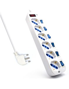Ewent Regleta Avec 6 Tomas Tipo L/F (Schuko) de 10/16A - Interruptor de Encendido Général e Individual - Protection contra Sobre
