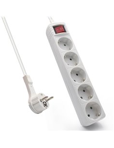 Ewent Regleta de 5 Tomas Schuko 16A - Protection Infantil - Interruptor On/Off - Câble de 1.5m - Enchufe Schuko Plano en Angulo 