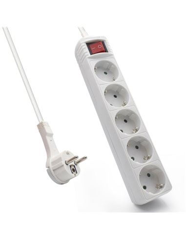 Ewent Regleta de 5 Tomas Schuko 16A - Protection Infantil - Interruptor On/Off - Câble de 1.5m - Enchufe Schuko Plano en Angulo 