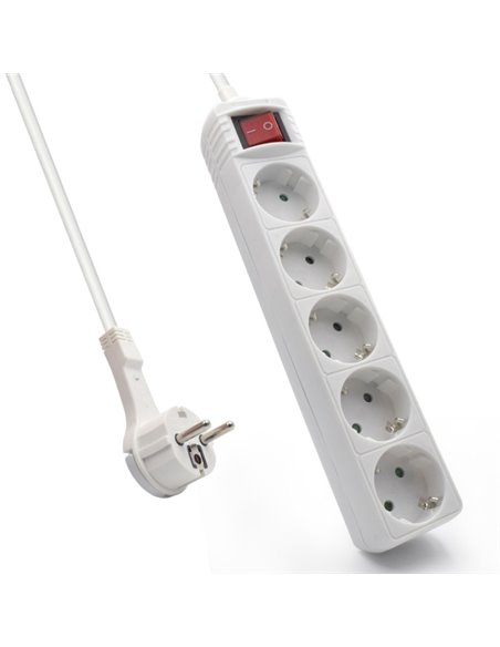 Ewent Regleta de 5 Tomas Schuko 16A - Protection Infantil - Interruptor On/Off - Câble de 1.5m - Enchufe Schuko Plano en Angulo 