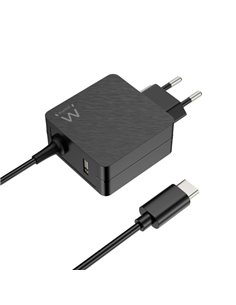 Ewent Cargador de Pared USB-C de 45W - Power Delivery - USB-À Extra - Câble de 1.5m - Protection Electrica - Couleur Noir