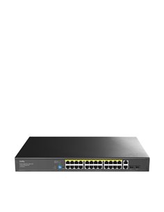 Cudy Switch 28 Puertos - Capacité Conmutacion 56Gbps - 24x RJ45 PoE+ - 2x RJ45 GbE - 2x Gigabit SFP - Reinicio Automatico - Indi