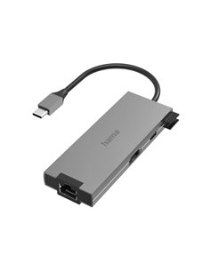 Hama Essential Hub USB 3.2 - Potencia Maxima 100W - Câble USB-C Intégré de 15cm - LAN Ethernet 1Gbps - HDMI 4K - USB-C - 2x USB-