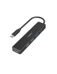 Hama Entry Hub USB 2.0/3.2 - Potencia Maxima 100W - Câble USB-C Intégré de 15cm - HDMI 4K - 3x USB-À - USB-C - Power Delivery - 