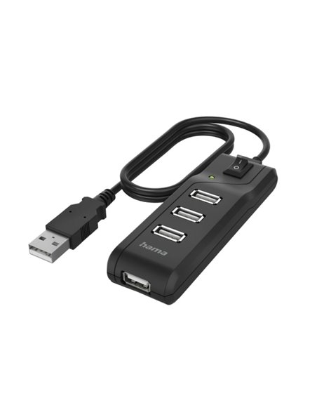 Hama Essential Hub USB 2.0 - Câble USB-À Intégré de 1.8m - 4x USB-À - Couleur Noir