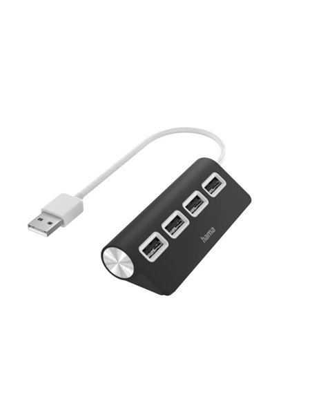 Hama Essential Hub USB 2.0 - Câble USB-À Intégré de 15cm - 4x USB-À - Couleur Noir