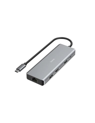 Hama Essential Hub USB 3.2 - Potencia Maxima 100W - Câble USB-C Intégré de 15cm - LAN Ethernet 1Gbps - 2x HDMI 4K - 2x USB-C - 2