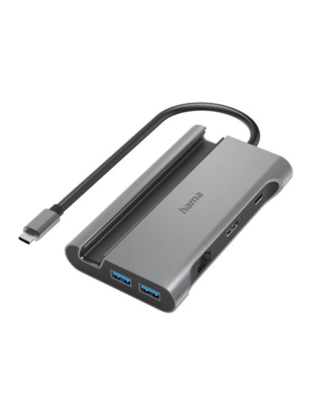 Hama Essential Hub USB 3.2 - Potencia Maxima 100W - Câble USB-C Intégré de 15cm - LAN Ethernet 1Gbps - HDMI 4K - 3x USB-À - 2x U