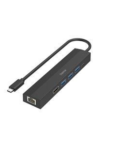 Hama Entry Hub USB 3.2 - Potencia Maxima 100W - Câble USB-C Intégré de 15cm - LAN Ethernet 1Gbps - HDMI 4K - 3x USB-À - USB-C - 